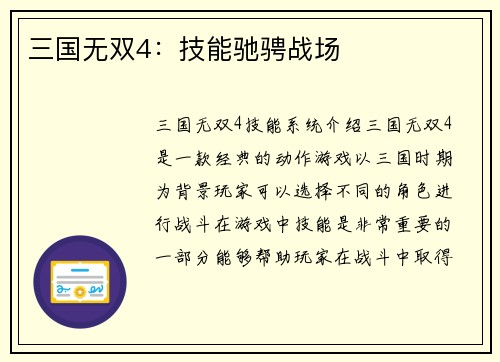 三国无双4：技能驰骋战场